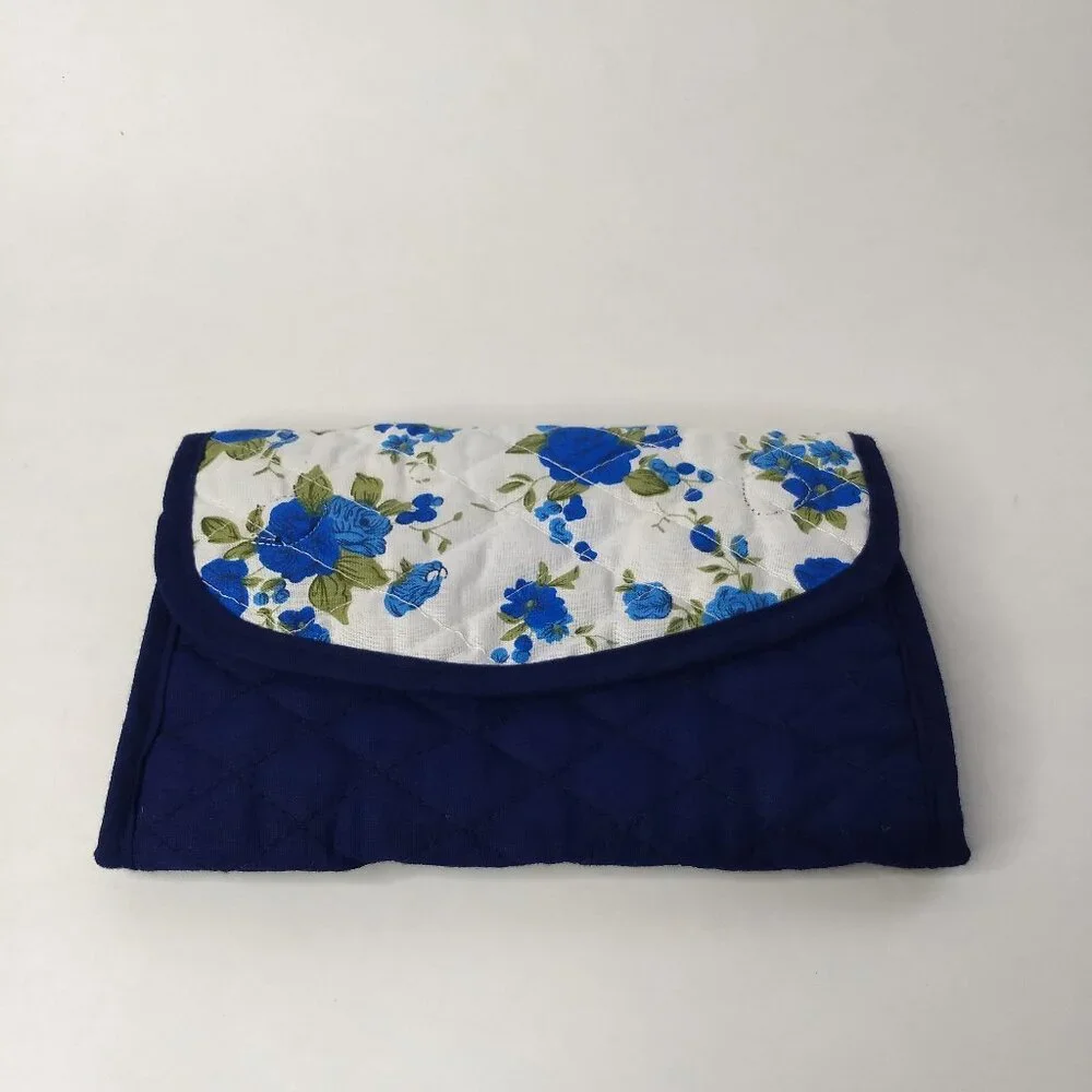 Quilted Blue Floral Wallet Checkbook Cards Pouch Cottagecore Farmhouse Hippie